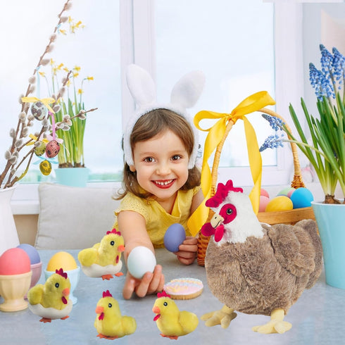9 1 in Chicken Stuffed Animal, Stuffed Chicken Toys for Kids Zippered Egg Laying Hen Plush with Baby Chicks, Eggs