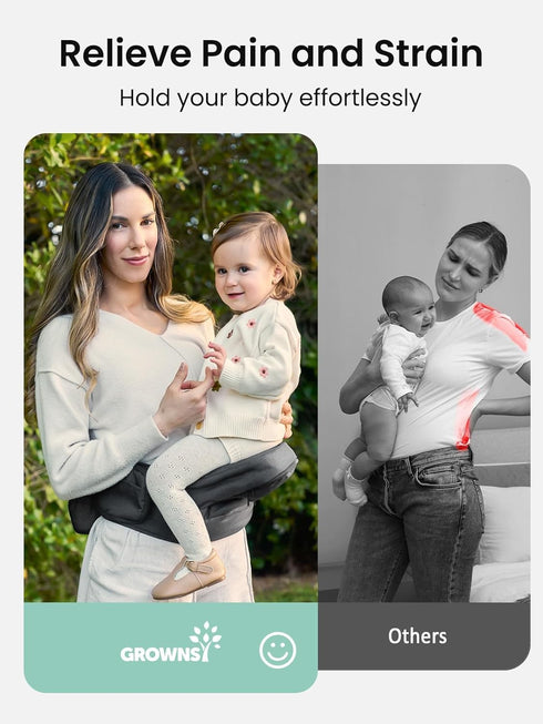 50 lbs, Baby Hip Seat Carrier, GROWNSY Ergonomic Hip Seat Baby Carrier with Multiple Pockets, Adjustable Extended