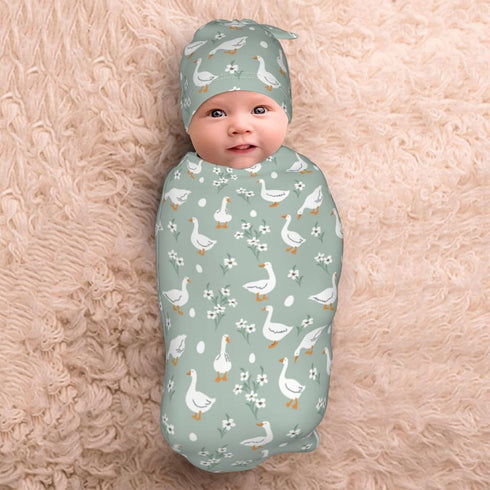 Broiteid Cartoon Goose Baby Stuff Newborn Baby Swaddle Blanket with Beanie Hat,Swaddle Blanket Gifts for Infant Shower