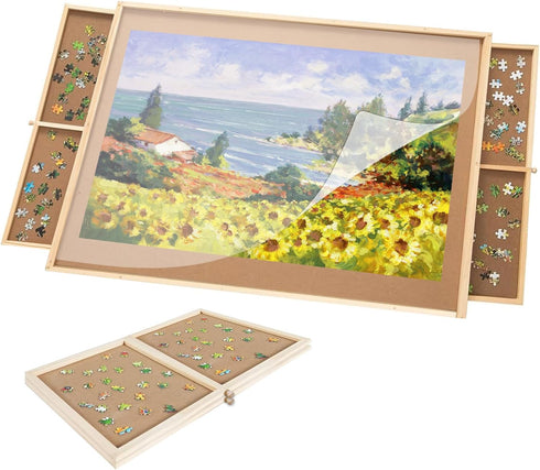 FAMILON Puzzle Board with Drawers 500 Piece, Small Puzzle Board 14" x 28"