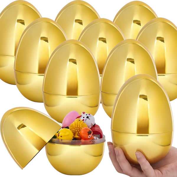 Digwry 8 PCS Jumbo Gold Plastic Easter Eggs, 6 Inch Giant Metallic Golden