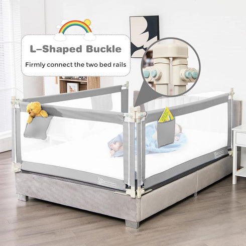57-in (57 INCH, HONEY JOY Bed Rail for Toddlers, Extra Long, Portable Safety Bed Guardrail w/Side Pocket, Baby Bed Rail