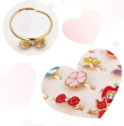 36 pcs Adjustable Rings in Box, Children Kids Little Girl Pretend Play Jewelry Set with Heart Shape Display Case
