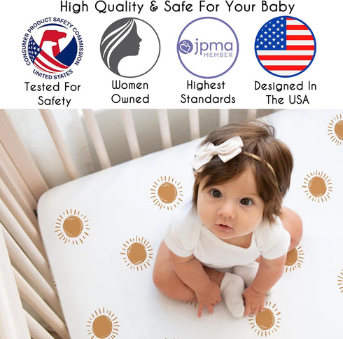 Sweet Jojo Designs Fitted Baby Crib Sheets (White and Orange Boho Sun) for Girls, Infant Nursery, Toddler Room
