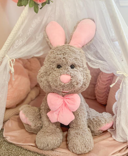 MorisMos Giant Bunny Stuffed Animal, 31.5'' Large Grey Rabbit Plush Toy with Pink Ears, Ideal Gift for Cuddling