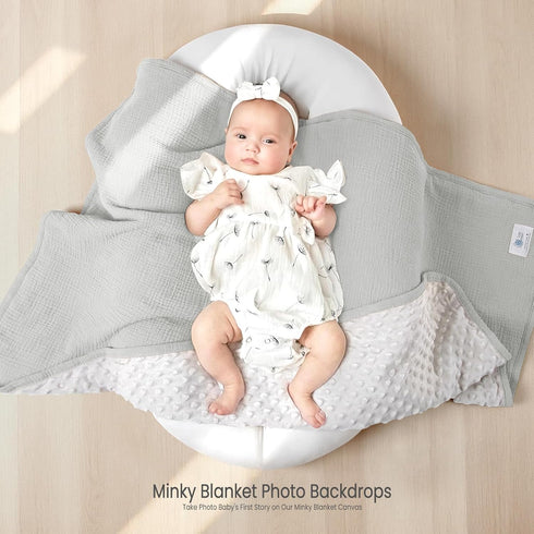 30"x40"Gray lulumoon Baby Blankets for Boys Newborn: Muslin & Minky Dotted Backing - Thermal Receiving Blanket
