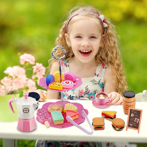 Set 48 Set Set 3 4 5 6 7 8 9, Pretend Tea Party for Little Girls, PCS Coffee Maker and Play Food Dessert for Kids Age