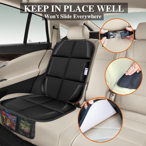 Gowhalle (Black--2pcs) Car Seat Protector, Non-Slip Rubber Padded Backing Seat Protector for Child Seats, Waterproof