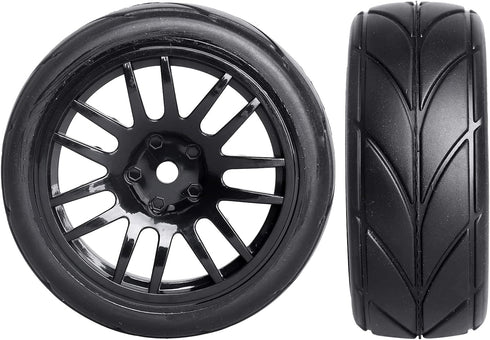 4-Pack 1:10 Scale RC On-Road Racing Tires and Wheels with Foam Inserts, 12mm Hex Hub Fits Traxxas Redcat Tamiya TT-02