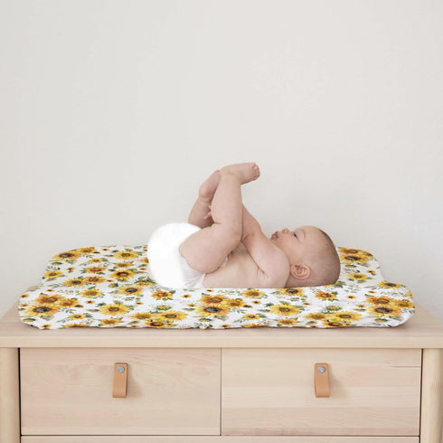 Summer 32''x16'' Watercolor Yellow Sunflowers Changing Pad Covers Boho Sunflowers Leaves Baby Changing Table Sheets