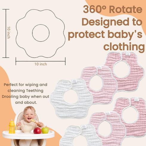 6 Pack MUKIN Soft Cotton Muslin Baby Bibs | Adjustable Snap Closure for Newborns| Absorbent for Drooling, Teething