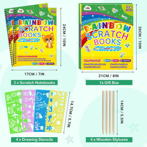 ZMLM 2 Pack 4-8,Easter Scratch Paper Art Craft: Rainbow Scratch Notebooks Easter Basket Stuffers for Toddler Crafts