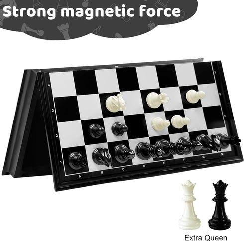 Set, 10 inch 2 Travel Chess Magnetic Chess Board with Extra Queen Portable Folding Board Chess Games for Kids, Adults