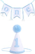 WAOUH Boys 1st Birthday Hat and Highchair Banner - Blue and WHite