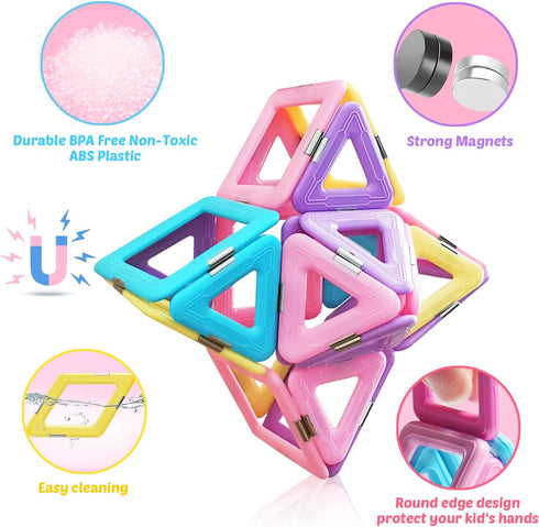 124PCS 3 4 5 6 7 8+Year Set Magnetic Tiles Toys for Old Boys Girls Upgrade Macaron Castle Blocks Building for Toddlers