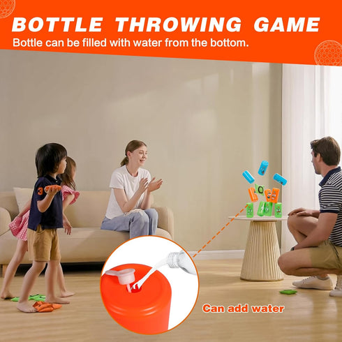 2-in-1 Bean Bag Bottle and Can Throwing Play Set for Outdoor and Indoor Games, Rope Throwing Tic Tac Toe Set