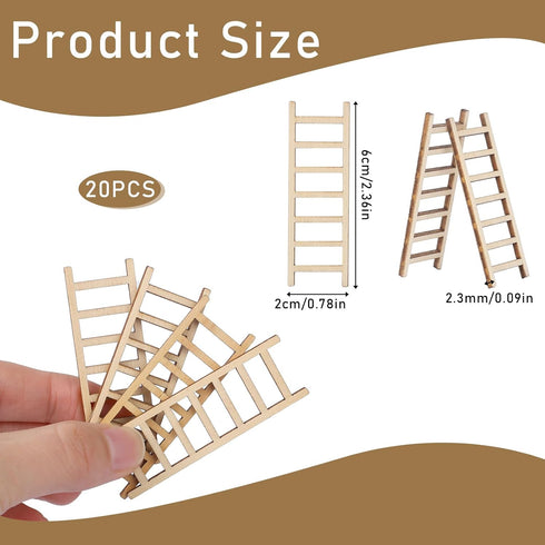 20 Pcs Mini Garden Ladder 2.36''x 0.78'' Miniature Ladder Model Mini Ladder Tiny Ladder Model Wooden Mini Doll House Ladder Accessories for Landscape Dollhouse Decor