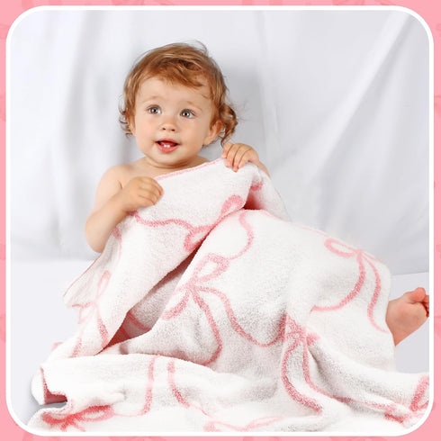 30 40 Inch SmoothNovelty Pink Bow Baby Blanket Coquette Receiving Blankets for Girls Cute Lightweight Throw for Nursery