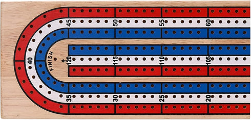 STERLING Games Folding Cribbage Board: 3 Track Wooden Board with Red White Blue Pegs for 3 Players