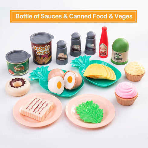 Funpynani 80pcs Set Playset Pretend Play Kitchen for Toddlers, Kids Cookware