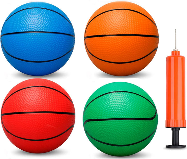 6 INCH PVC Mini Basketball for Indoor Mini Hoops, Soft Rubber Small Replacement Basketballs, 4 PCS with Pump