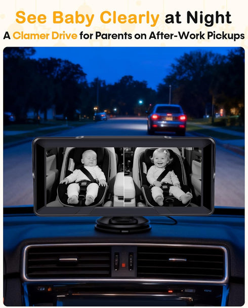 Thybro 1080P 6.8" 2-Kids Setup Dual Baby Car Camera: Night Vision Monitor from Head to Toe at Once - USB Plug & Play