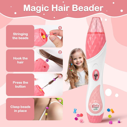 Set, 5 6 7 8-12 Automatic Hair Braiding Machine DIY Hair Salon Toys for Girls with Braider, Beads, Wig & Accessories