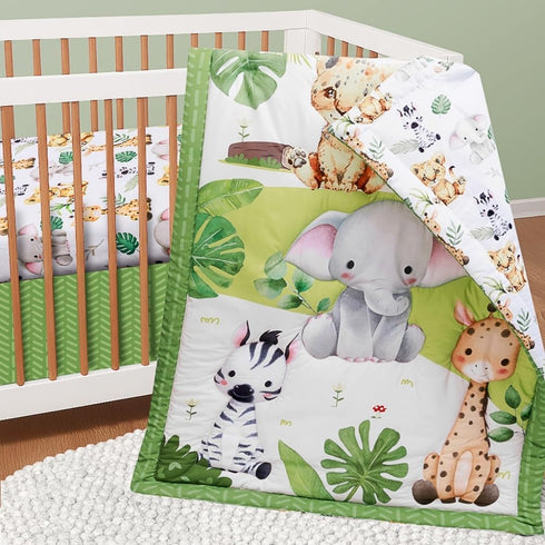 FIGEPO Set Sets Baby Crib Bedding Safari Neutral Crib Nursery Comforter Bed Decor with Fitted Crib Sheet, Comforter