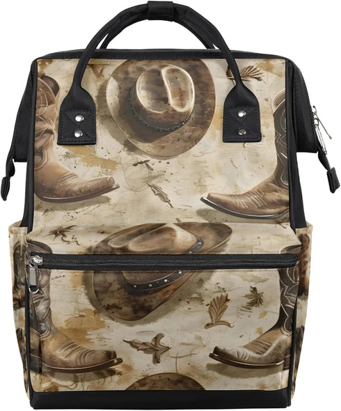 Hsnar Cowboy Boots Hat Waterproof Diaper Bag Backpack Large Capacity Baby Bag with