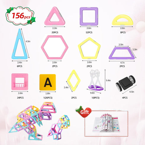 Set: 156Pcs 3+ MAGBLOCK Magnetic Building Blocks Magnetic Tiles Gifts with Car, Letter Card and Ferris Wheel, Upgrade
