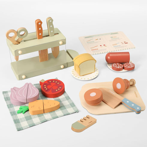 Pithfor Play Knife Set, Play Kitchen Accessories, Wooden Pretend Play Food Set