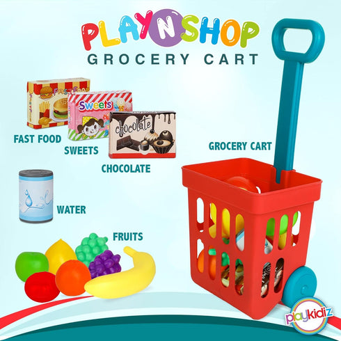 Set, Set, 3+ Playkidz Toy Shopping Cart Play Plastic Food Toys, Interactive Play Learning Resources & Pretend Play Fun