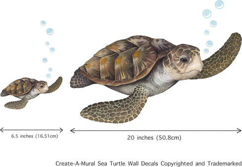 Sea Turtle Wall Decal, Ocean Undersea Animal Tortoise Wall Sticker for Kids Room Decor
