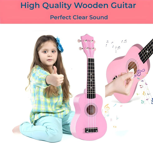 Kids Guitar Acoustic, Jakeloo 21 Inch Wooden Guitar for Toddler Musical Toy Instruments, Ideal for 3-9 Year Olds (Pink)