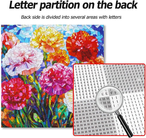 Bgraamiens 1000 Pieces Carnation Stained Glass Puzzle for Adults, Blooming Flowers Art Challenge