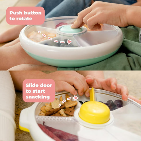 GoBe Kids Large Snack Spinner Slide Bundle - Reusable Snack Container with 4 Compartment Dispenser, BPA/PVC Free, Taro