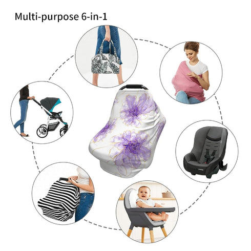 Schgap Purple Flowers Car Seat Cover for Baby, Nursing Cover Breastfeeding Baby Carrier Cover Stretchy Carseat Canopy