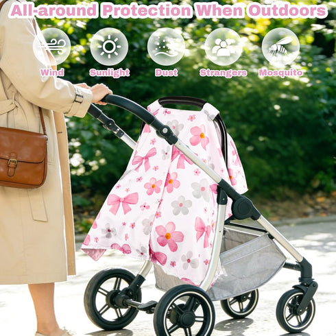 Hooyax Peekaboo Car Seat Cover for Baby Girl - Warm Minky Carseat Canopy with Adjustable Opening, Universal Fit