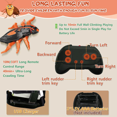 6-12 Wall Crawler Cockroach RC Toy, Creepy Crawly Remote Control Robot for Kids, Climbs Walls, STEM Toys Halloween