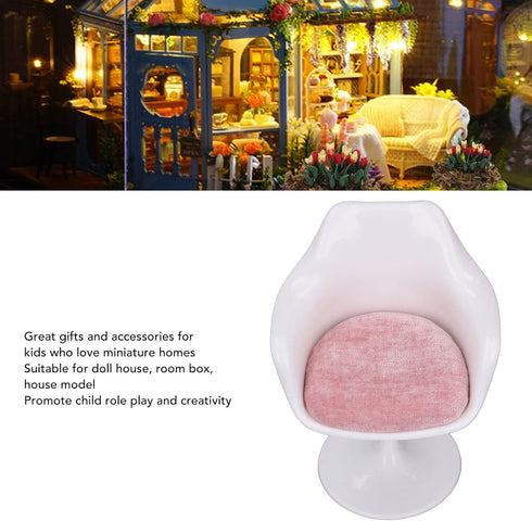 Fine Workmanship Doll House Office Chair, White Pink Round Feet Casual Rotatable Chair for 1:6 Doll House (with