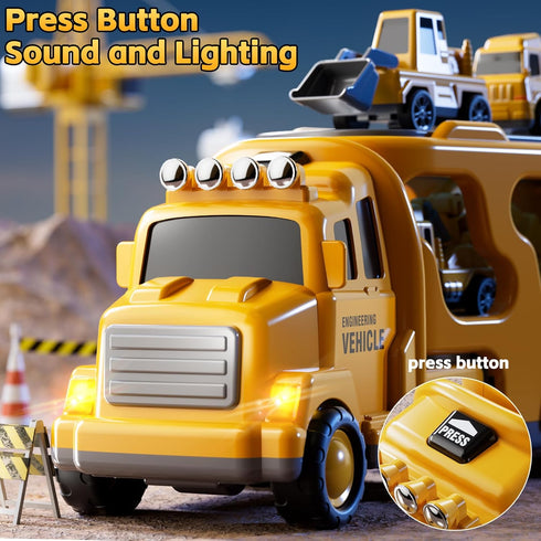 2 3 4 5 5-in-1 2-4 Pushdozer Construction Trucks Toys for Years Old Boys - Carrier Transport Vehicle Truck for Toddlers