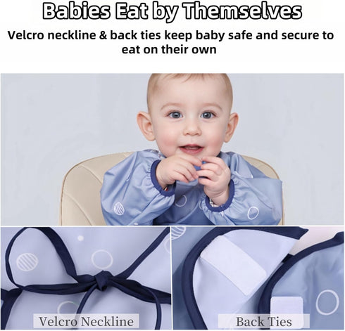 MOTEERLLU Long Sleeve Baby Feeding Bib - Highchair & Table Attachment for Weaning