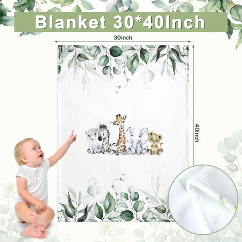 HunnmingRe Set 3 Set Baby Safari Animals Crib Bedding Pcs Crib Baby Blanket, Fitted Sheet, Pillowcase Soft Flannel