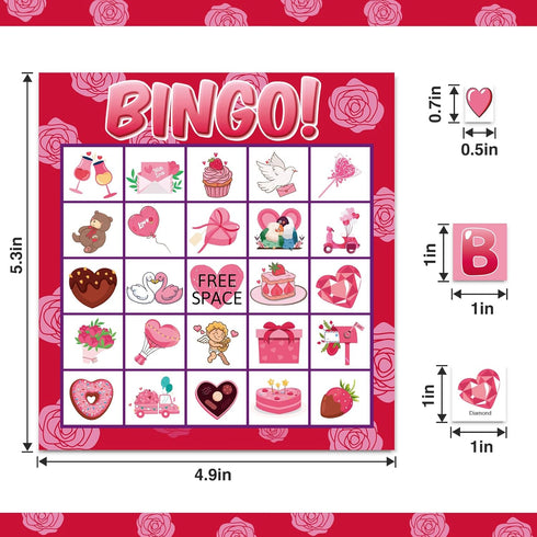 jollylife 40 Players Valentine's Day Bingo Game Cards - Class Party Supplies Activity