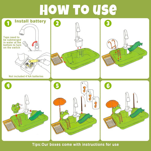 Aukful Play Sink with Running Water,Kids Sink Toy with Automatic Water Cycle System,Sink Fishing Game Toy with Food
