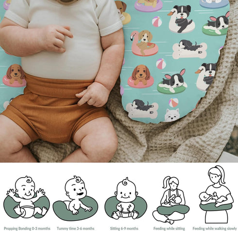 Summer Cute Dogs on Floats Baby Nursing Pillow Covers for Boy Girl Puppy Pool Party Nursery Feeding Pillowcase