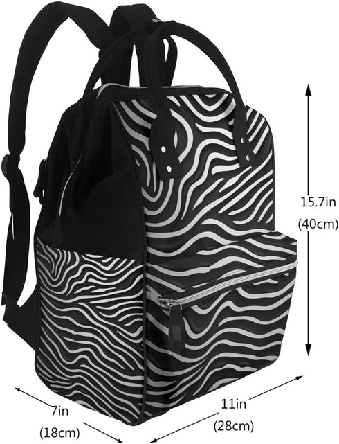 QSMJKLD Backpack Mommy Daypack Black and White Grain Diaper Bag with Changing Pad, Pacifier Holder - Multifunction
