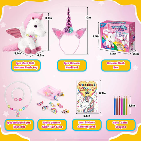 21-Piece Set 3-8 Unicorn Gift for Girls Ages | Soft Plush Stuffed Animals & Dress-Up Accessories Bundle | Idea Birthday