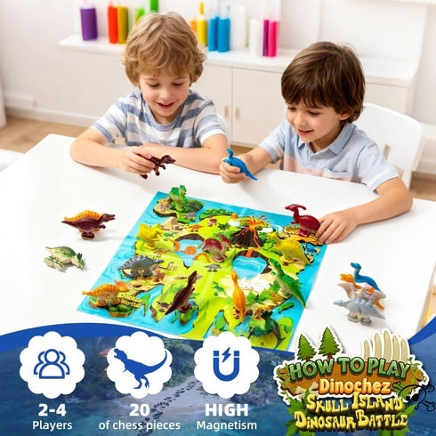 20Pcs Dinochez Dinosaur Chess Game, Dinosaur Stones & Portable Storage Bag, Strategy Board Games for Family Games