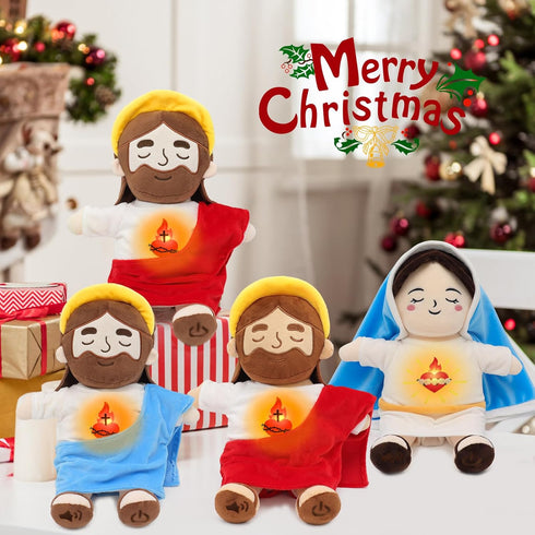 15" Yelakey Soothing Jesus Plush Toys with Light & Sound, Jesus Stuffed Breathing Plushy Doll, Christian Catholic